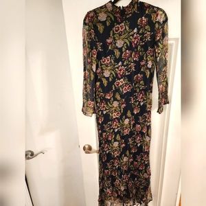 Zara floral maxi dress sheer sleeves